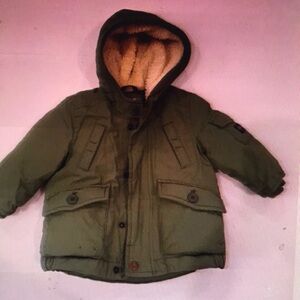 Green Hooded Jacket with Faux Fur Lining